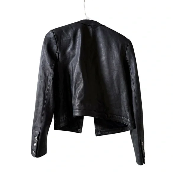 L’AGENCE Jayde Collarless Leather Jacket Midnight Sz 4 - Picture 5 of 13
